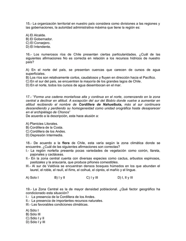 Evaluacion de Historia y Geografia 6 Basico: las caracteristicas del territorio nacional