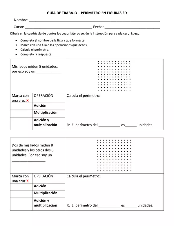 GUÍA DE TRABAJO – PERÍMETRO EN FIGURAS 2D TERCERO BASICO