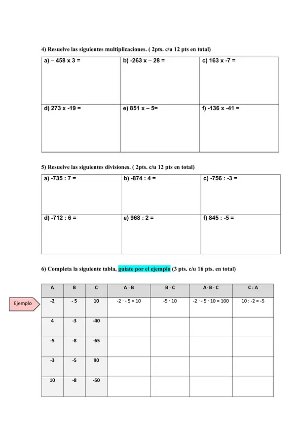 EVALUACIÓN oa 01 matemática 8vo números enteros