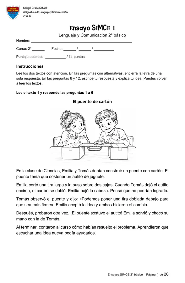 Pack de 5 ensayos tipo SIMCE e impulso lector de Lenguaje y Comunicación — 2° básico