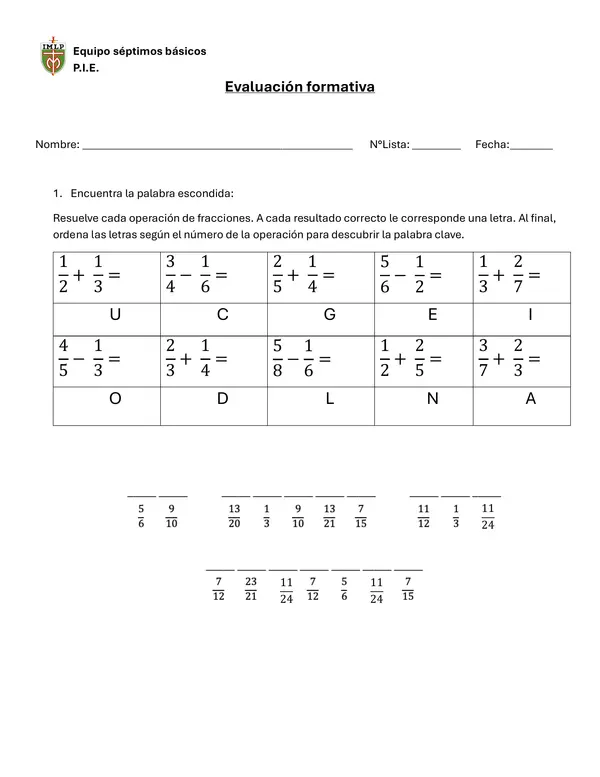 adición y sustracción de fracciones