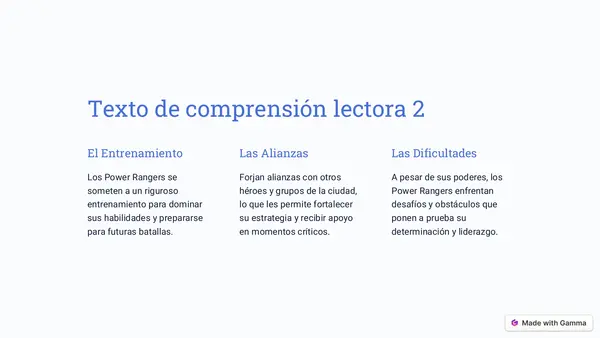 Texto de comprensión lectora con los POWER RANGERS