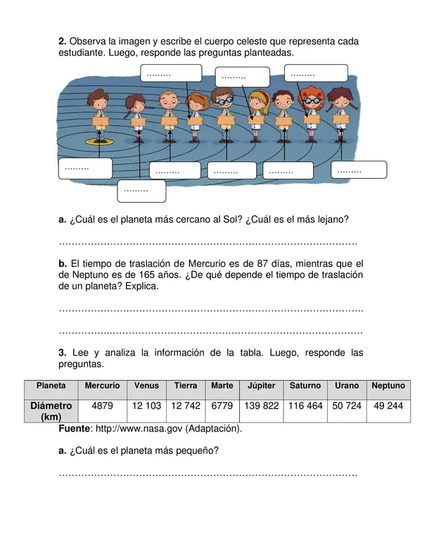 Guía de ciencias "Sistema Solar" tercer año.