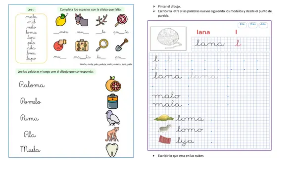 Guías de aprendizajes Primero básico Letra L