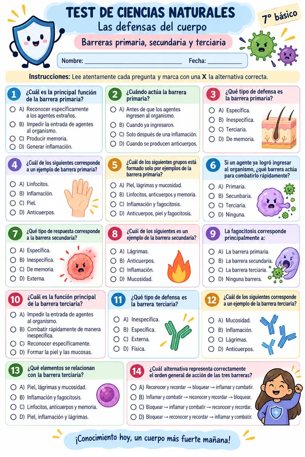 test de defensa del cuerpo: primaria, secundaria y terciaria 