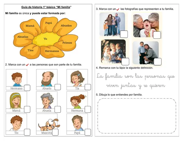 Guía de historia 1° básico " Mi familia"