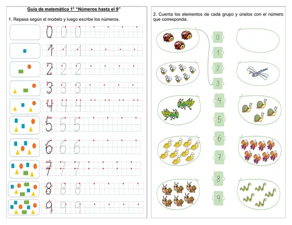 Guía de matemática 1° básico "Conteo números hasta el 9"