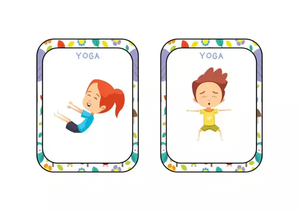 Divertidas tarjetas con posturas de yoga para niños.