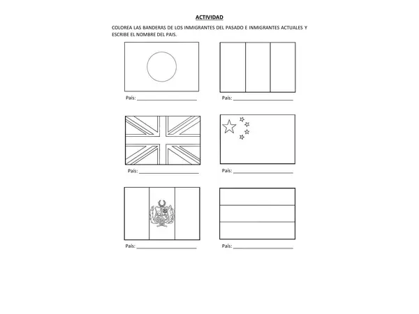 Banderas de paises inmigrantes para colorear.