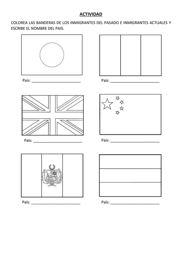 Banderas de paises inmigrantes para colorear.
