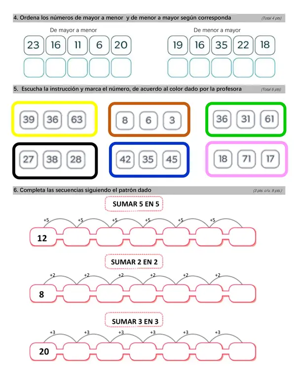 Prueba Matemática Números hasta el 40
