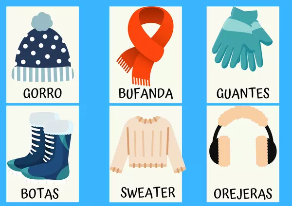 Tarjetas didácticas: Vocabulario de invierno.