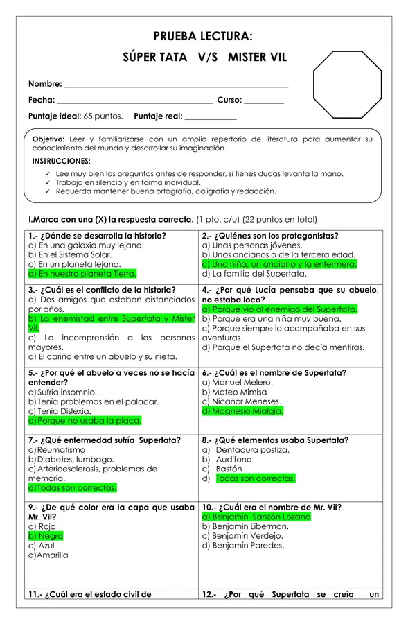 Prueba Lectura - Súper Tata v/s Mister Vil