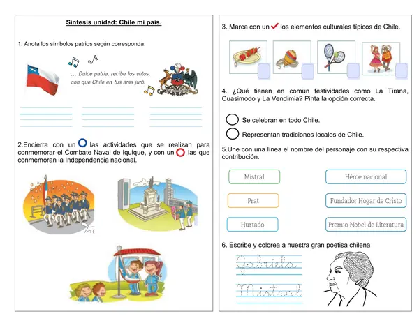 Guía de historia 1° año, unidad "Chile, mi país".