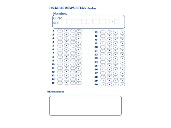 Hoja de respuestas SIMCE