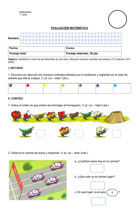 Números ordinales 1°