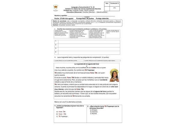 Evaluación leyenda y artículo informativo