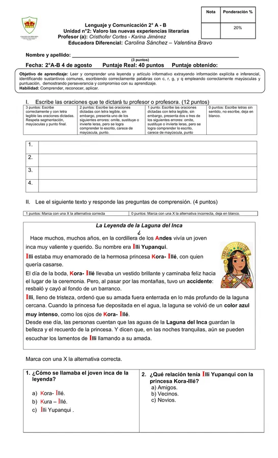 Evaluación leyenda y artículo informativo