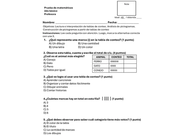 Prueba de tablas y gráficos 2do básico