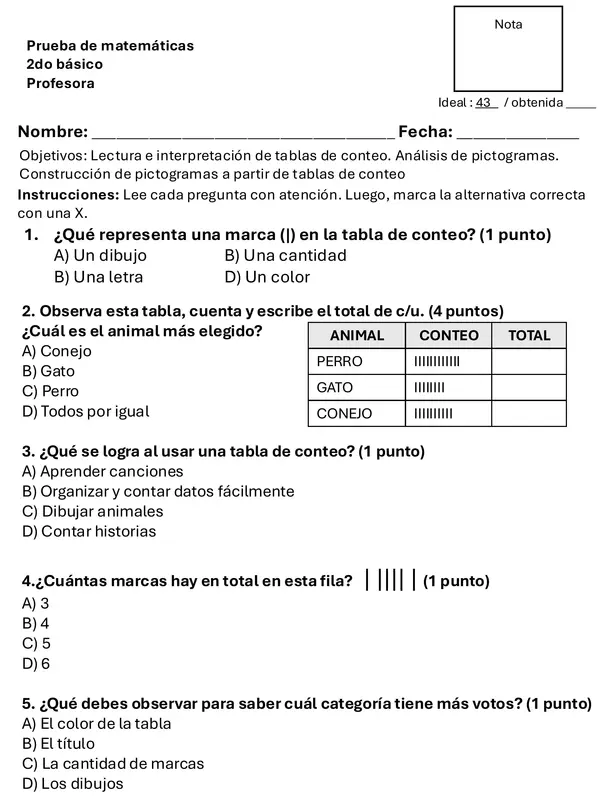 Prueba de tablas y gráficos 2do básico