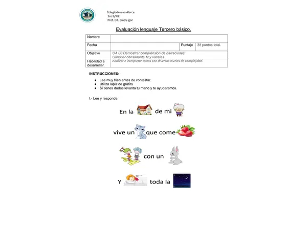 Evaluacion vocales y letra M