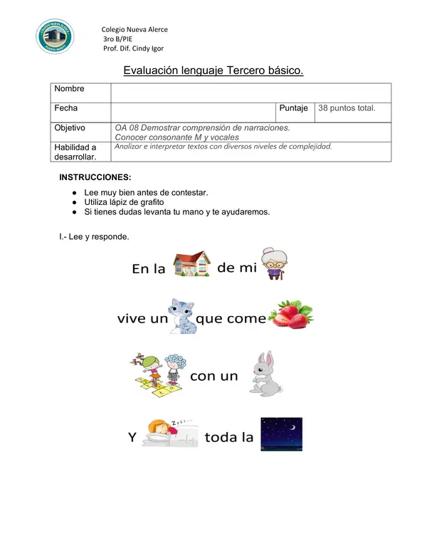 Evaluacion vocales y letra M