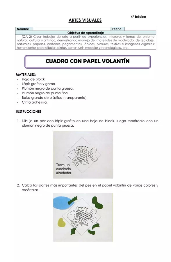 Artes visuales - Cuadro con papel volantín y plástico transparente - 4° básico