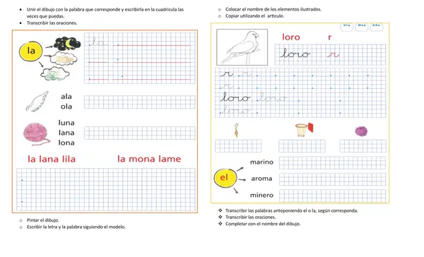 Guías de aprendizajes Primero básico Letra L