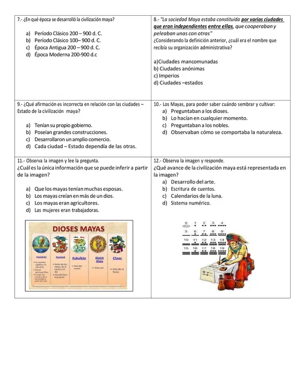 EVALUACION 4 BASICO LOS MAYAS