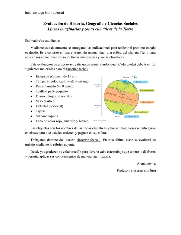 Indicaciones trabajo Geografía - 3ero básico