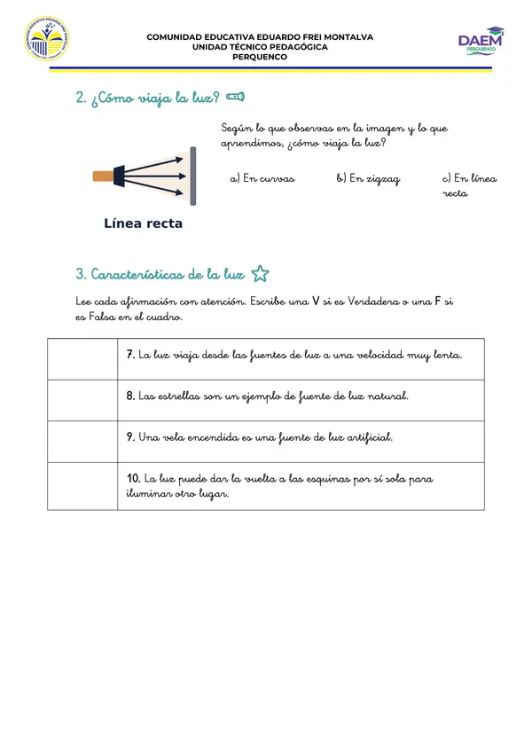 Evaluación luz y sus características 