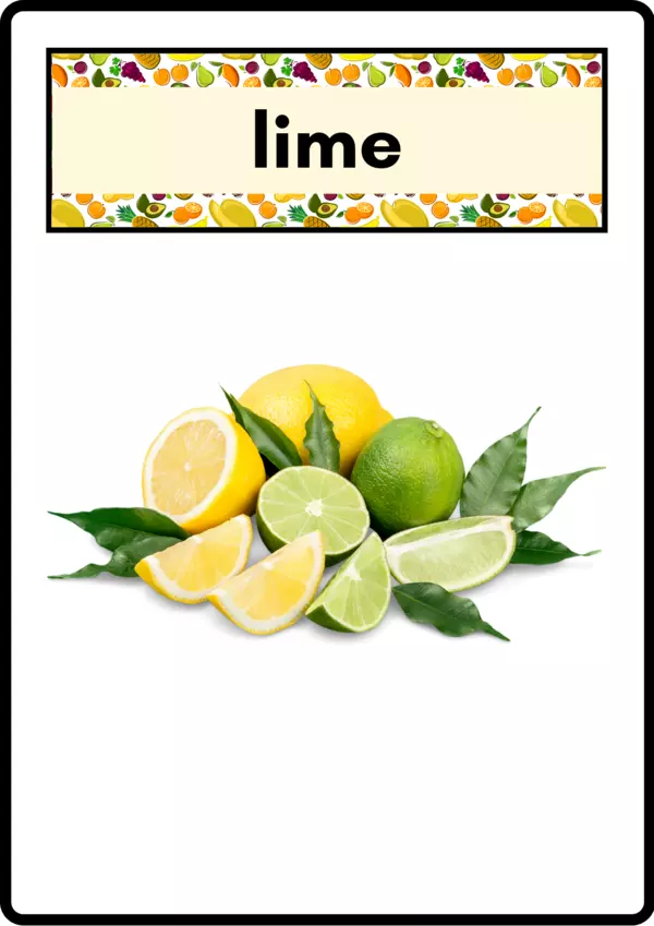 Flash Cards vocabulario de las Frutas en inglés Lime profe.social