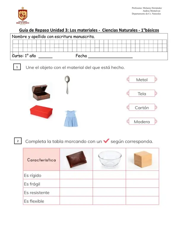 Guía de repaso: Los materiales y sus propiedades.