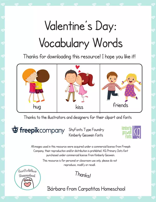 Valentine's Day Theme Vocabulary Words | Printable