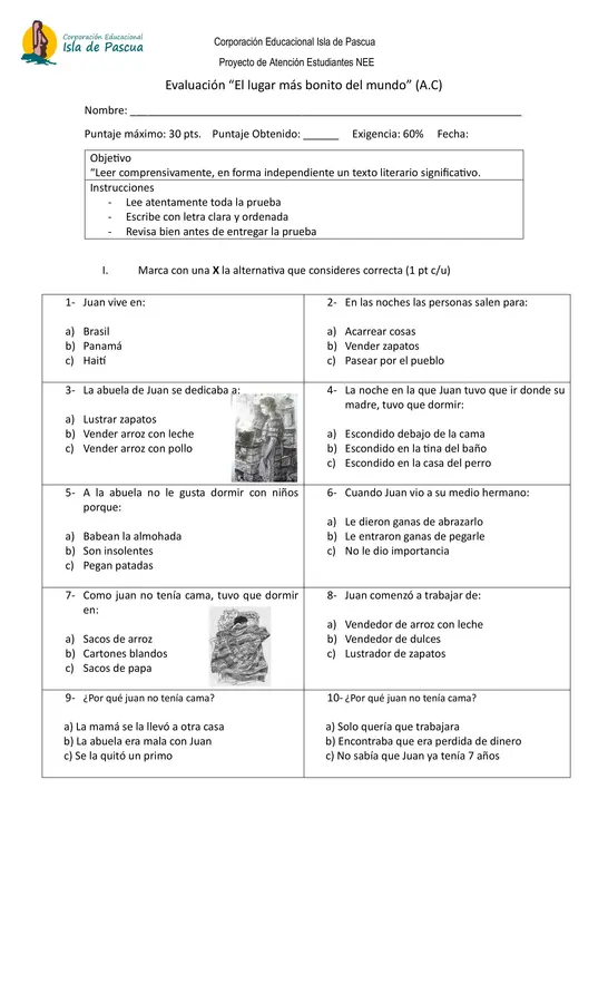 Evaluación “El lugar más bonito del mundo” (A.C)