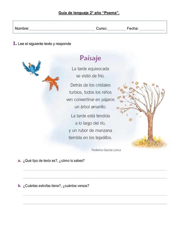 Guía de lenguaje 2°año "Poema"