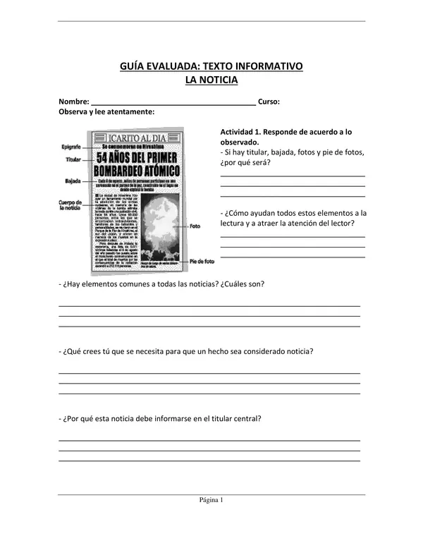 GUÍA EVALUADA: TEXTO INFORMATIVO  LA NOTICIA