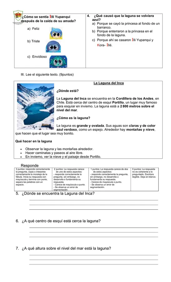 Evaluación leyenda y artículo informativo