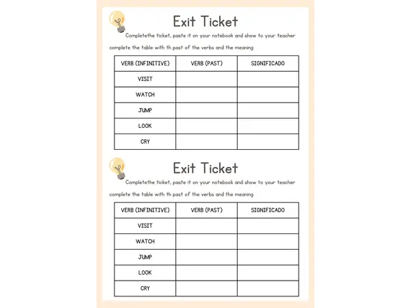 Exit Ticket - Regular Verbs Past Simple