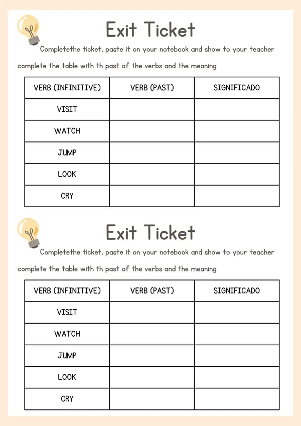 Exit Ticket - Regular Verbs Past Simple