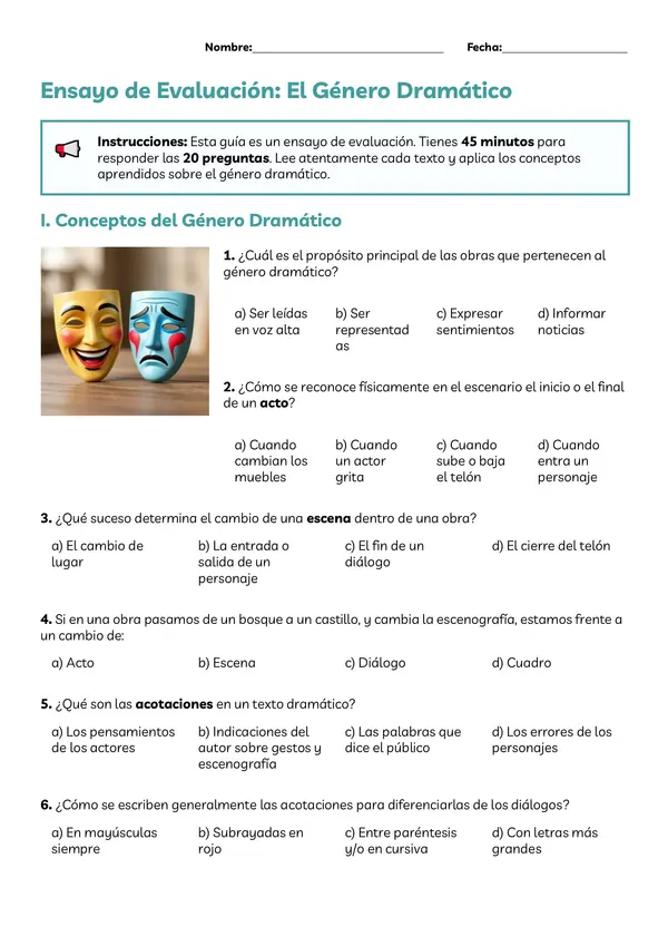 Guía ensayo Evaluación Género dramático