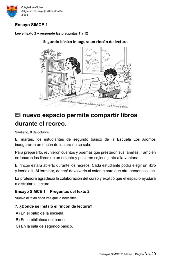 Pack de 5 ensayos tipo SIMCE e impulso lector de Lenguaje y Comunicación — 2° básico