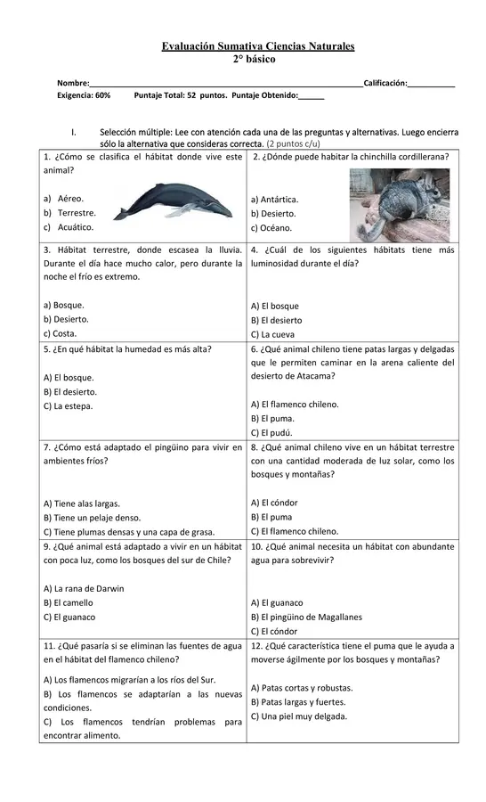 Prueba Ciencias Seres vivos y sus hábitats 