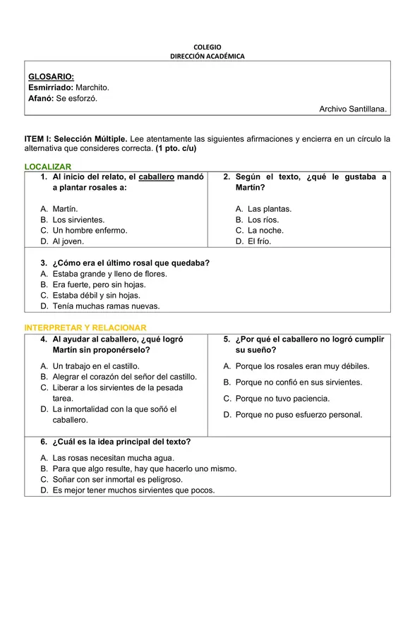 Evaluación lenguaje y comunicación 5°B