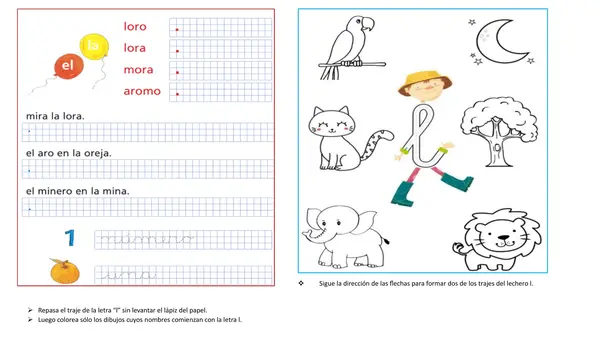 Guías de aprendizajes Primero básico Letra L