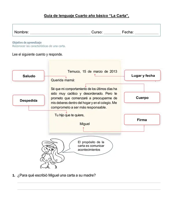 Guía de lenguaje 4°año básico "La carta".