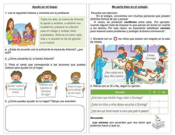 Guía de historia 1° año "Ayudo en mi hogar" "Me porto bien en el colegio"