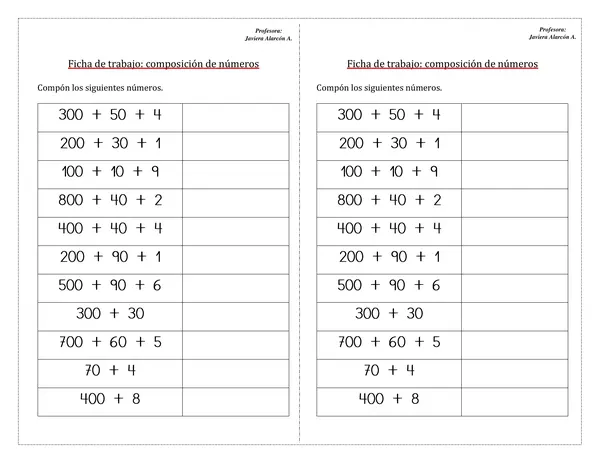 Guía composición de números