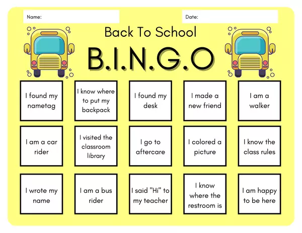 Back to school bingo 