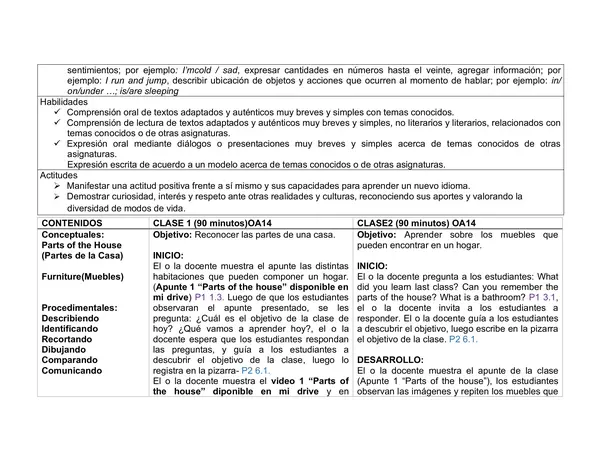 Planificación Clase a Clase: Mayo | Inglés Segundo Básico